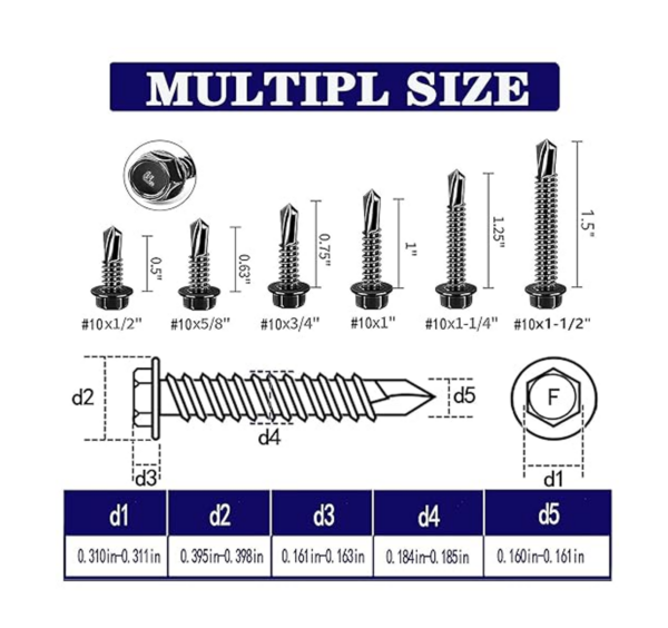 Zambase - Self Tapping Screws (HEX #10X1/2") - Image 2